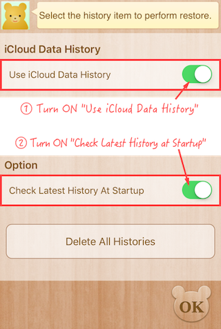 Turn ON iCloud Data History and Check for Latest History on Startup