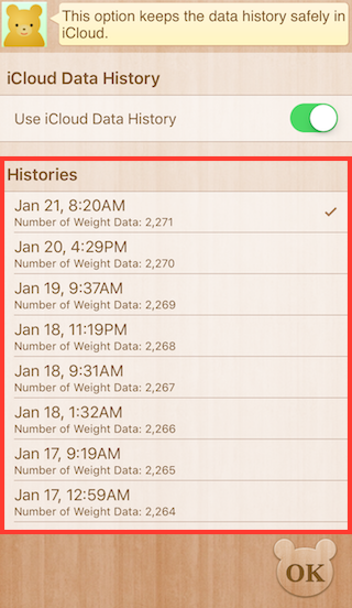 iCloud Data History List